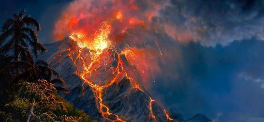 landscapes volcano fire flames lava jungle trees forest seascape ocean sea waves night moon moonlight skies clouds artistic paintings airbrushing cg digital art fantasy wallpaper 200072 e1471984427980