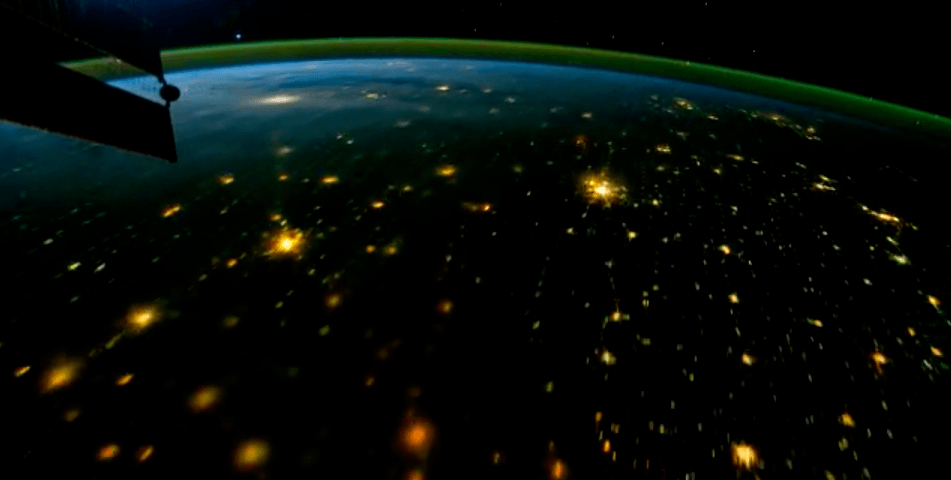 Earths atmosphere and lights from ISS